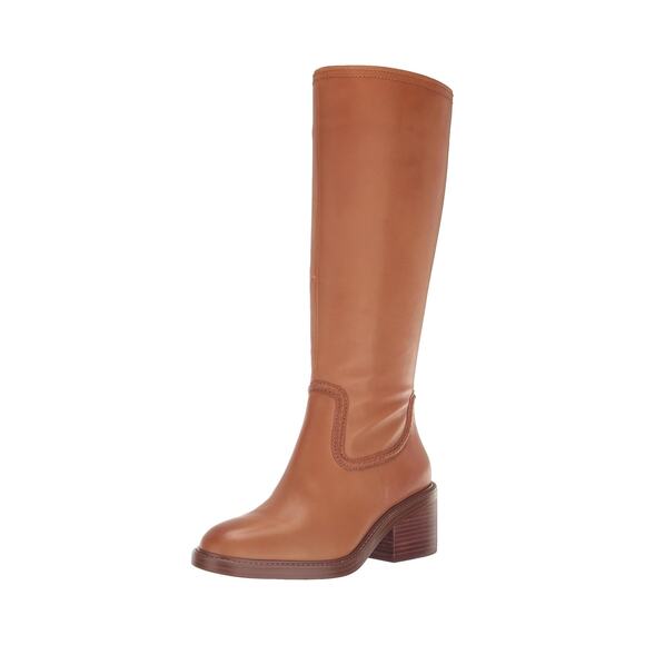 Vince Camuto Womens Vuliann Tall Heeled Boots US 5 M Brown Burnished Leather NIB - Picture 1 of 14